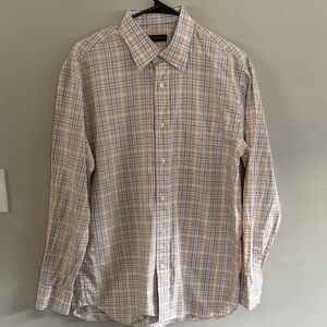Canali Men's Beige and Blue Plaid Shirt